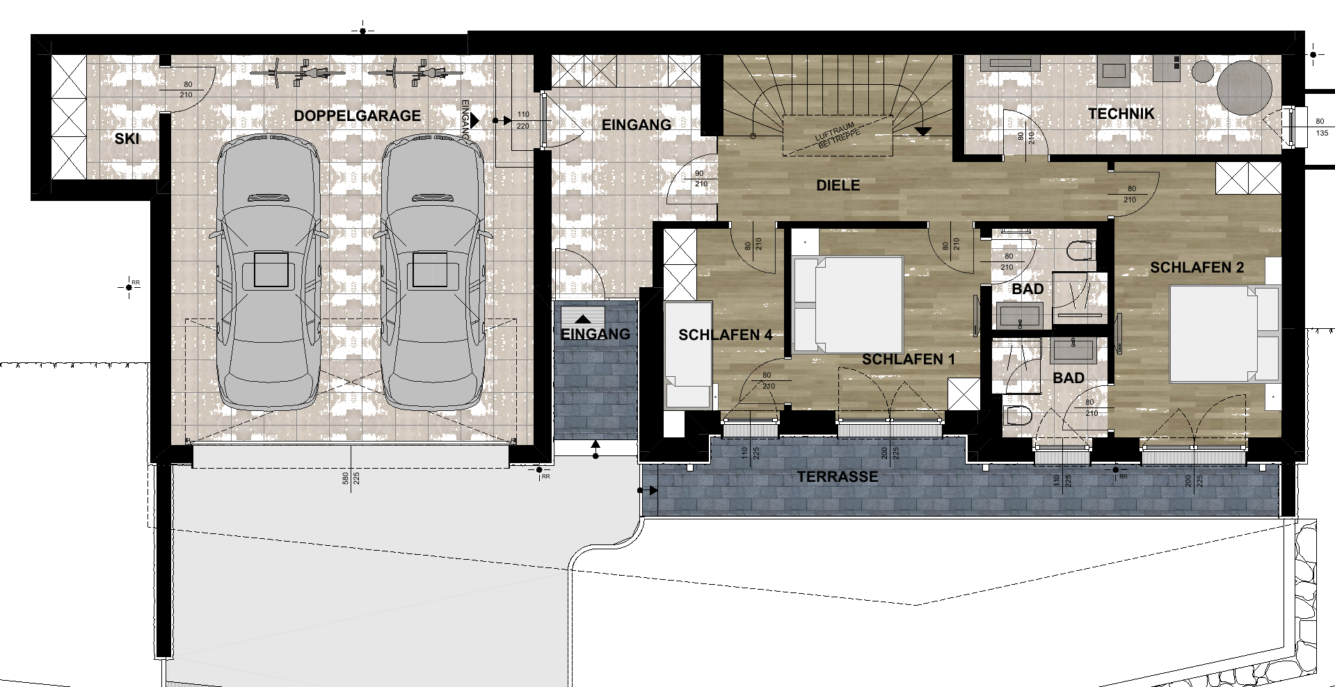 Grundriss Erdgeschoss – Chalet Hochkoenig in Maria Alm